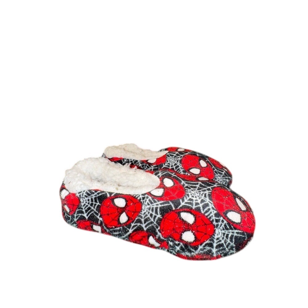 Marvel Spider-Man Boys Slippers Faux Sherpa Lined Red Black Size Small Medium